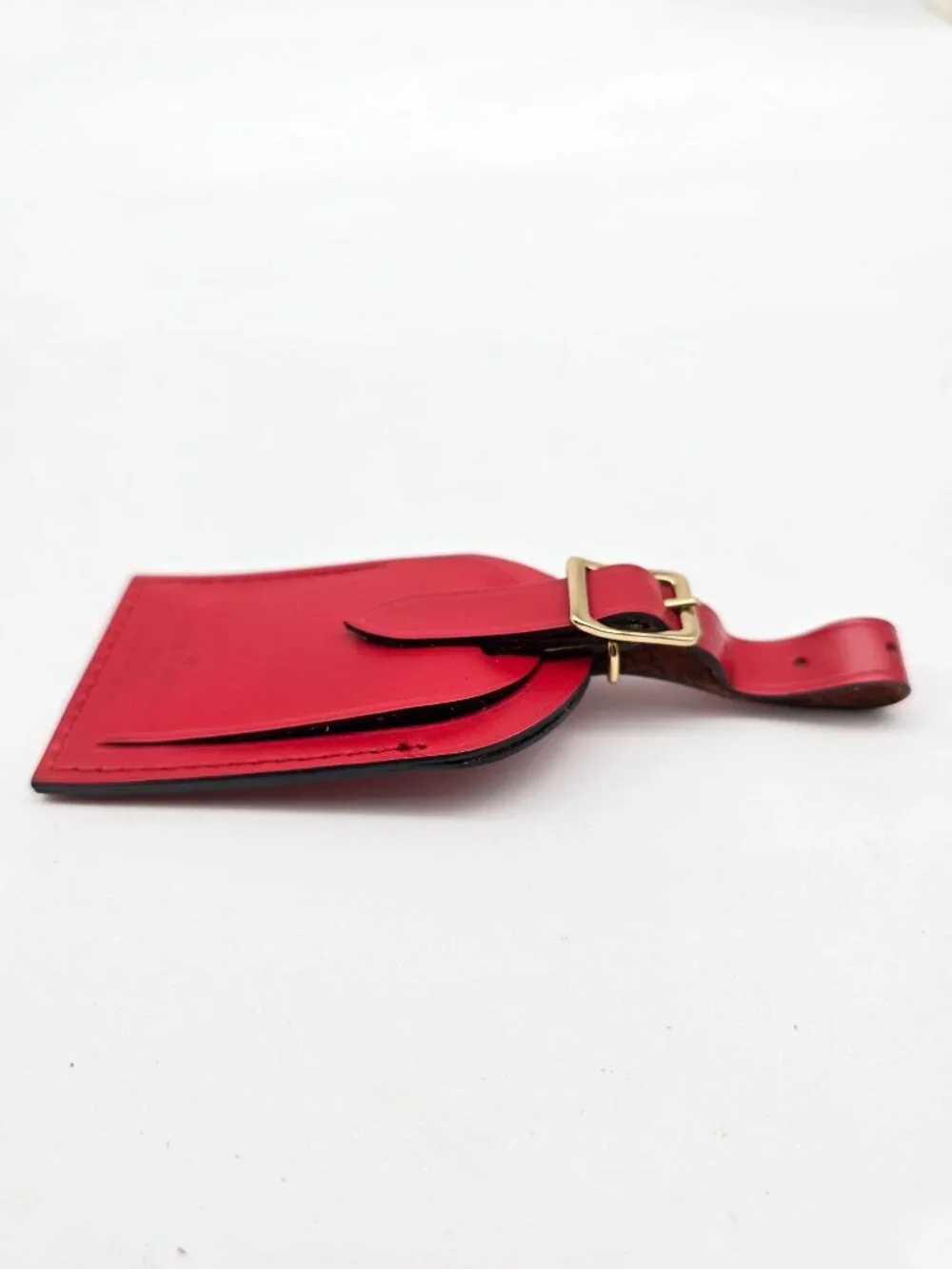 Authentic Louis Vuitton Red Leather Luggage Tag